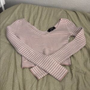 Pink and White Striped Long Sleeve Top